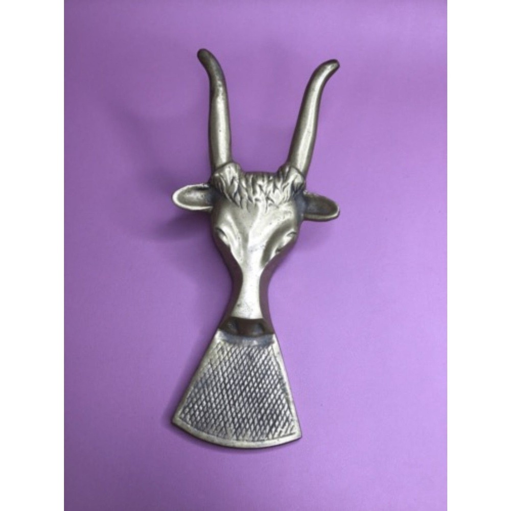 Vintage Solid Brass Boot Jack Horn Bull Design Door Holder Hom Decor 10"